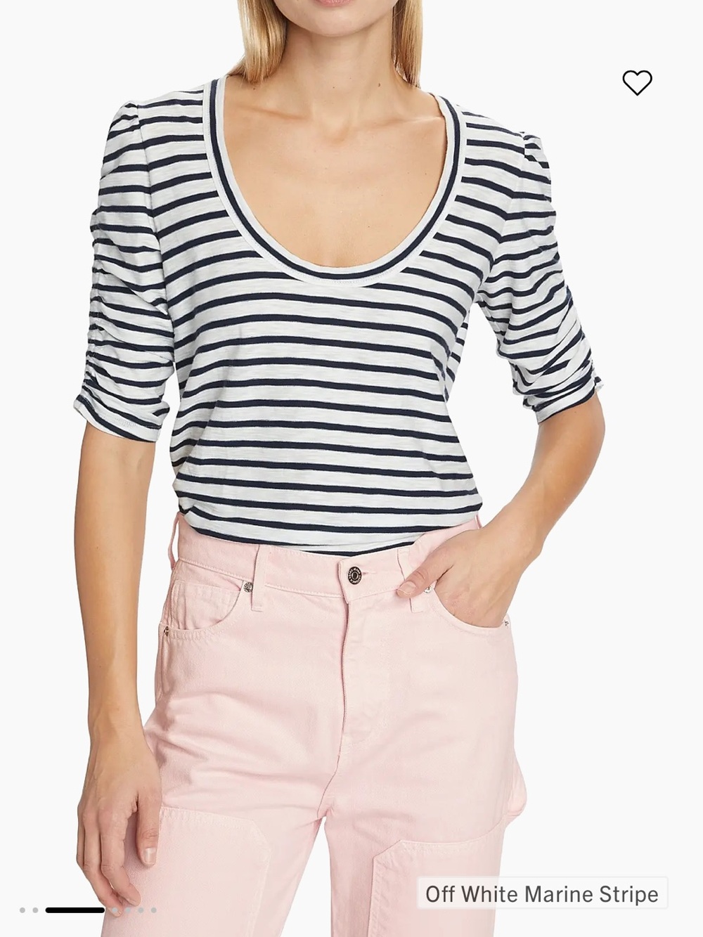 Veronica Beard Netto Striped Cotton T-Shirt Off White Marine Stripe Womens L - Picture 13 of 13